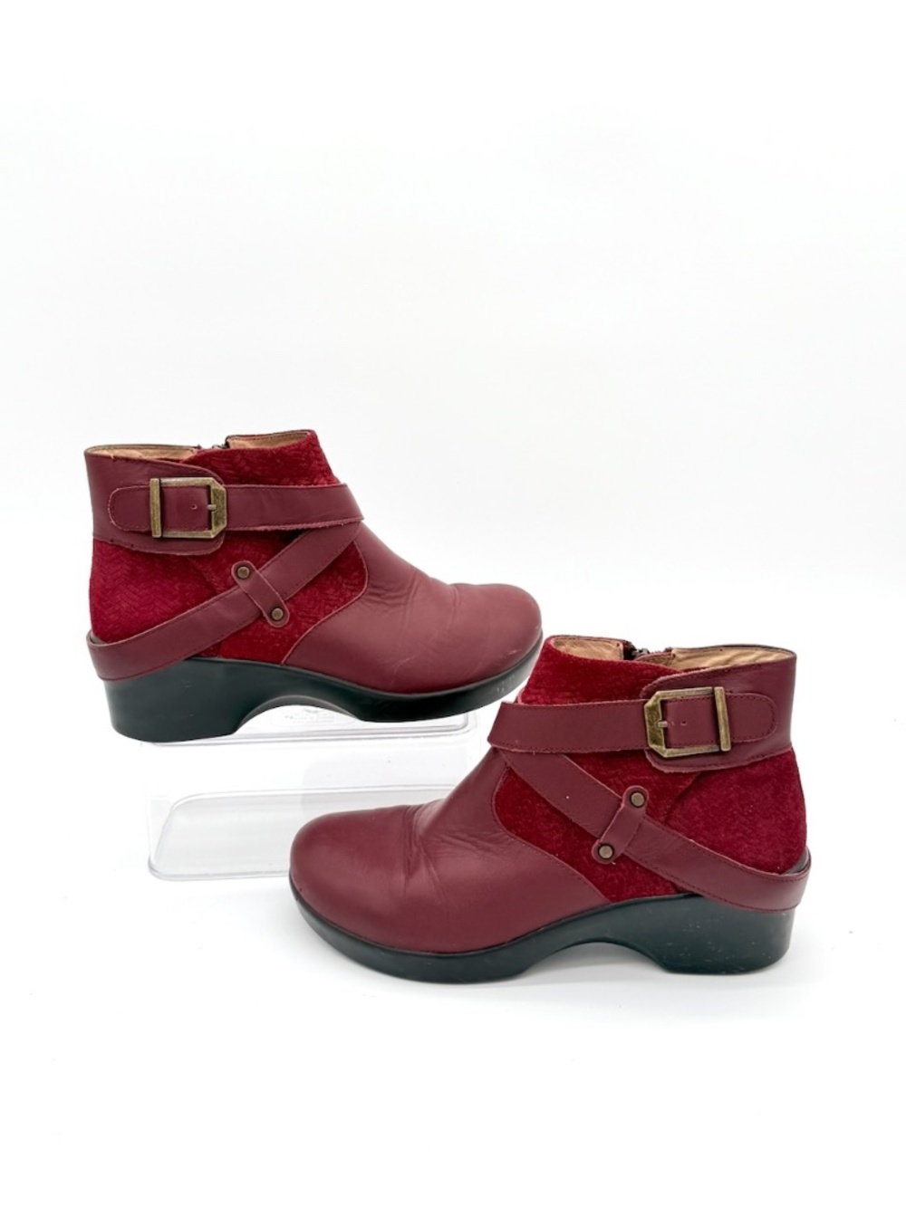 Alegria Eva Burgundy Leather Suede Ankle Booties Comfort Wedges Shoes EU 39 US 9